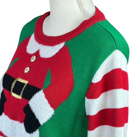 To Be Jolly Holiday Pullover Women Size Large Red Green White Elf Ugly Sweater - Picture 3 of 13